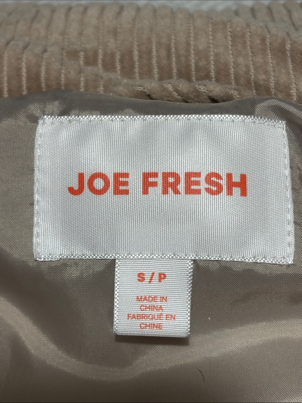 Joe Fresh Corduroy Cloud Puff Jacket in Tan.  Size Small - Picture 7 of 9